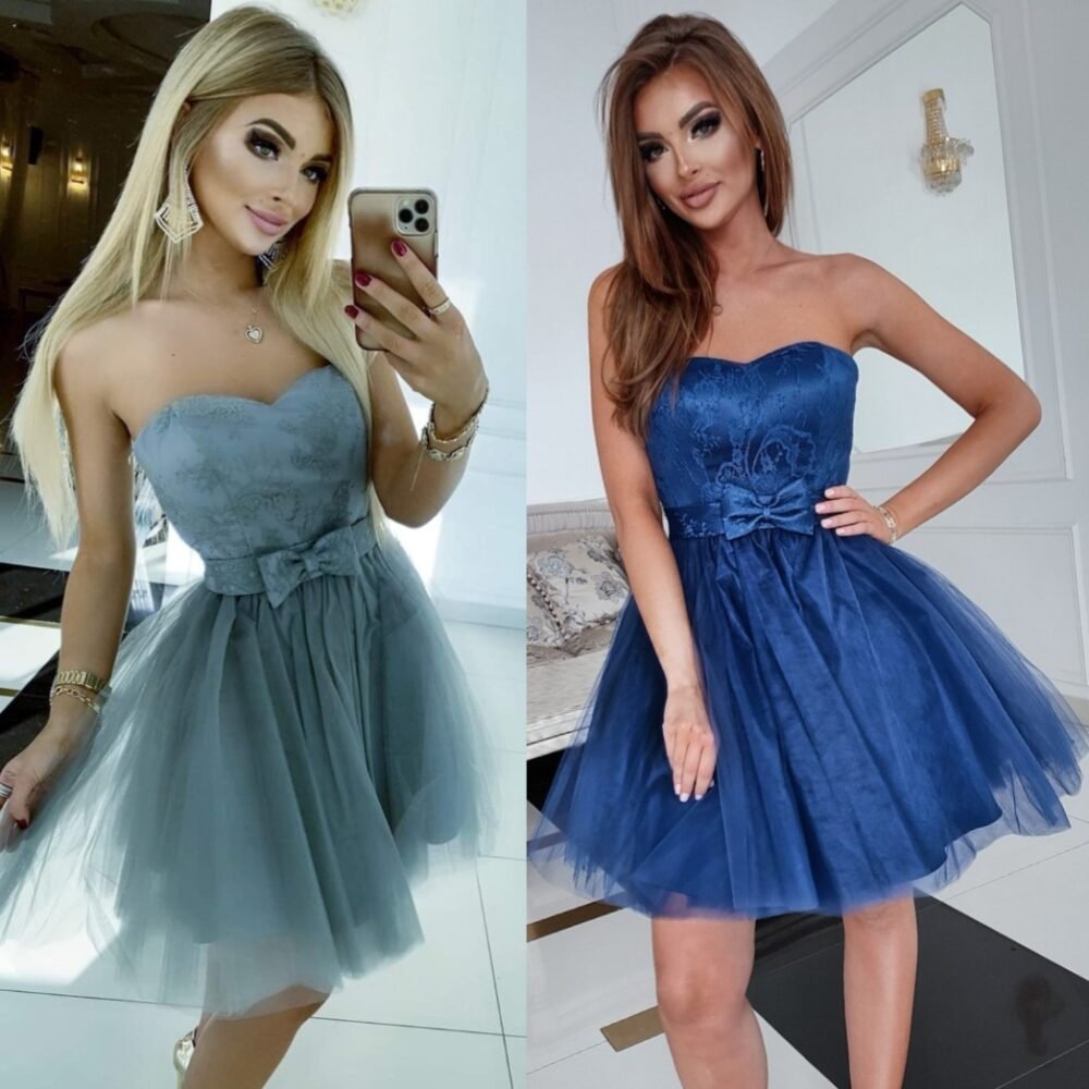 Mini suknelė Pinup pilka ir t.mėlyna