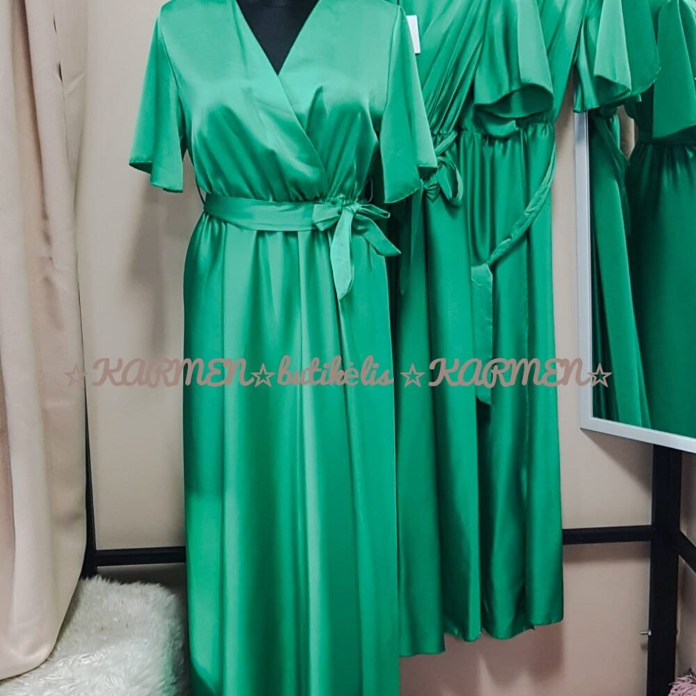 Žalia atlasinė suknelė