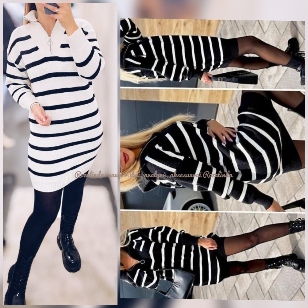 Megztos dryžuotos suknelės