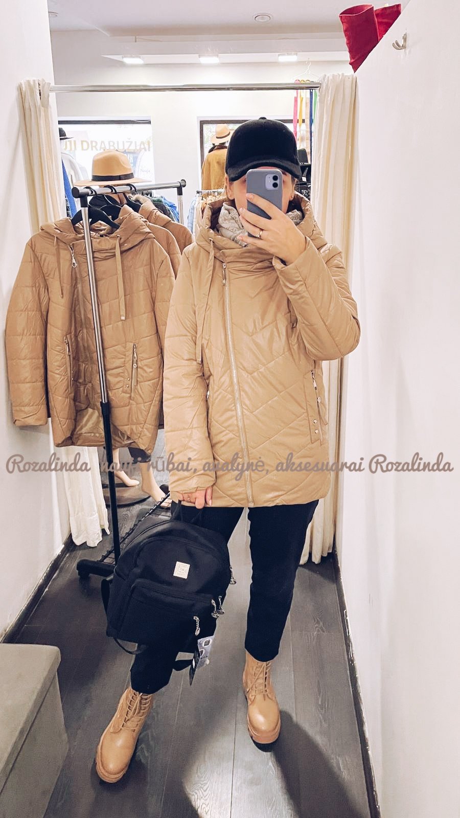 Lengvos rusvos striukės plius dydžio su gobtuvu - Image 5