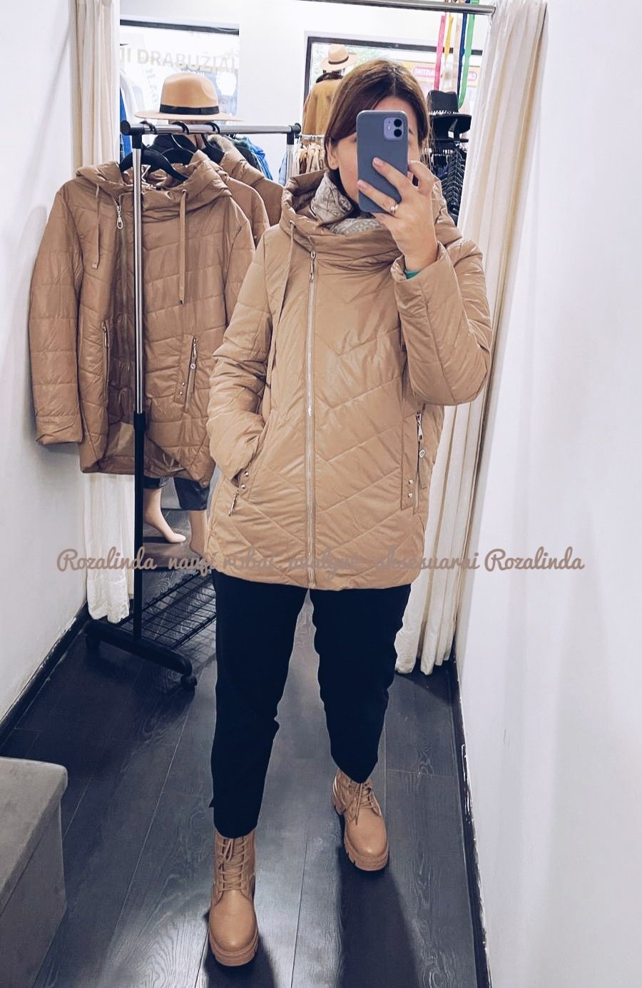 Lengvos rusvos striukės plius dydžio su gobtuvu - Image 2