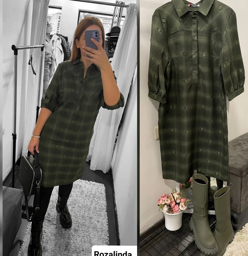 Žalių tonų šiltesnė suknelė