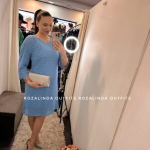 Varpelio formos žydra elegantiška suknelė