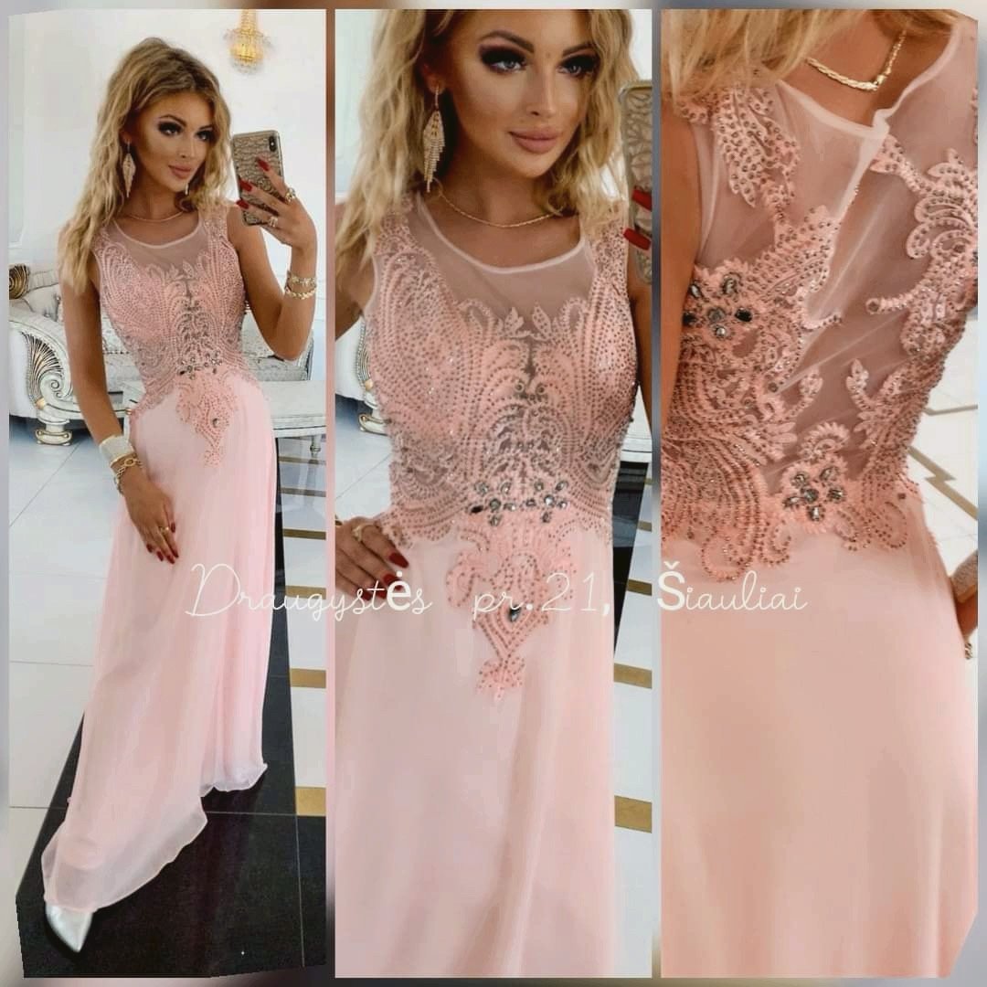 Ilga tiulinė suknelė „Persiko rožė“