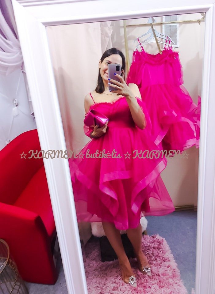 Midi tiulinė suknelė „Fuksijos svajonė“