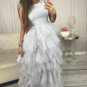 Ilga tiulinė suknelė „Sidabrinis debesėlis“