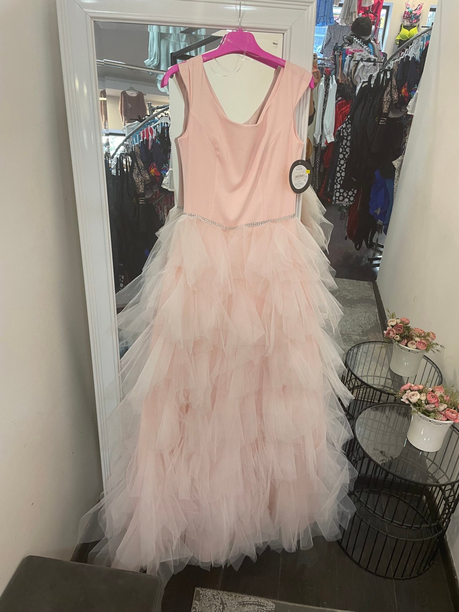 Ilga tiulinė suknelė „Švelnus rožinis debesėlis“ 34 dydis - Image 2