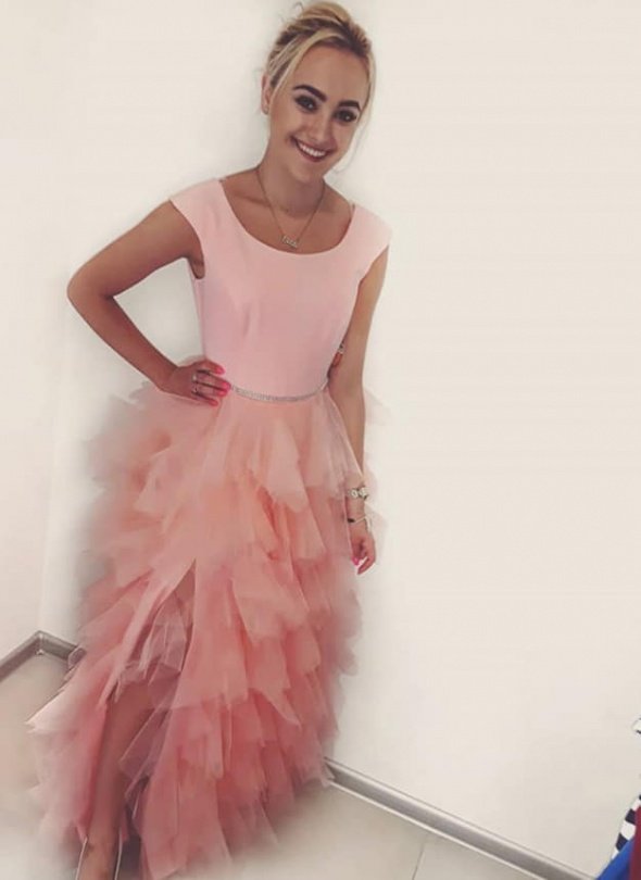 Ilga tiulinė suknelė „Ryškus persikinis debesėlis“ 34dydis - Image 2