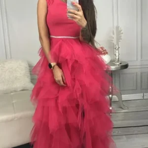 Ilga tiulinė suknelė „Fuksijos debesėlis“