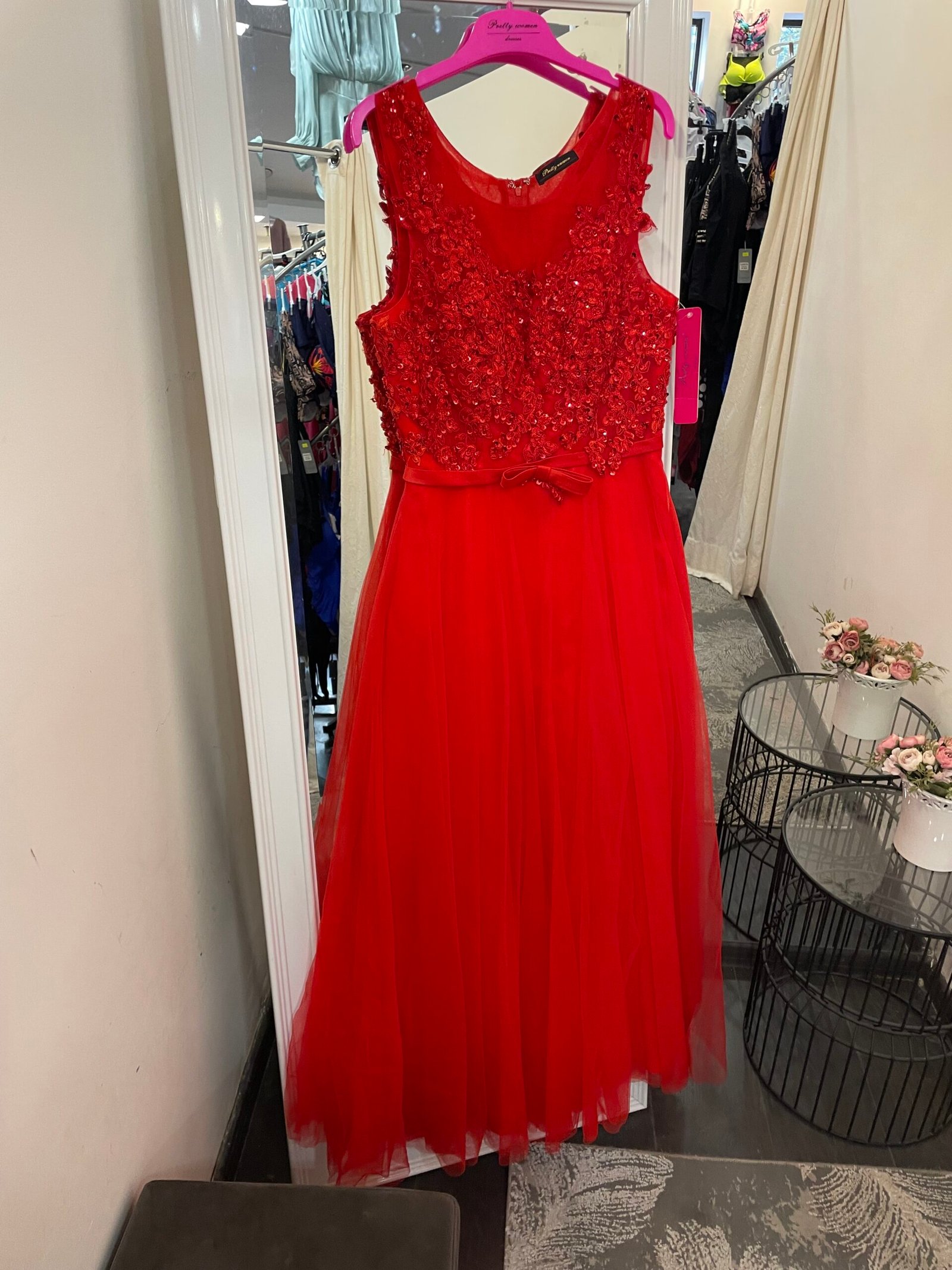 Ilga raudona tiulinė suknelė „Raudonasis žiedas“ 40 dydis - Image 3