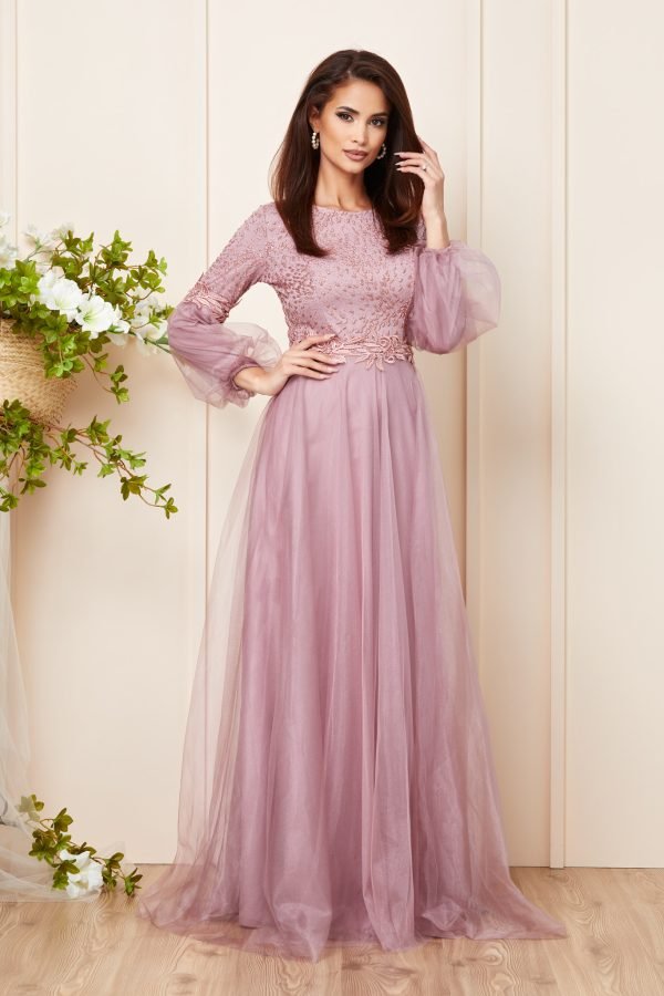 Ilga tiulinė suknelė „Dulkėta rožė“ S dydis