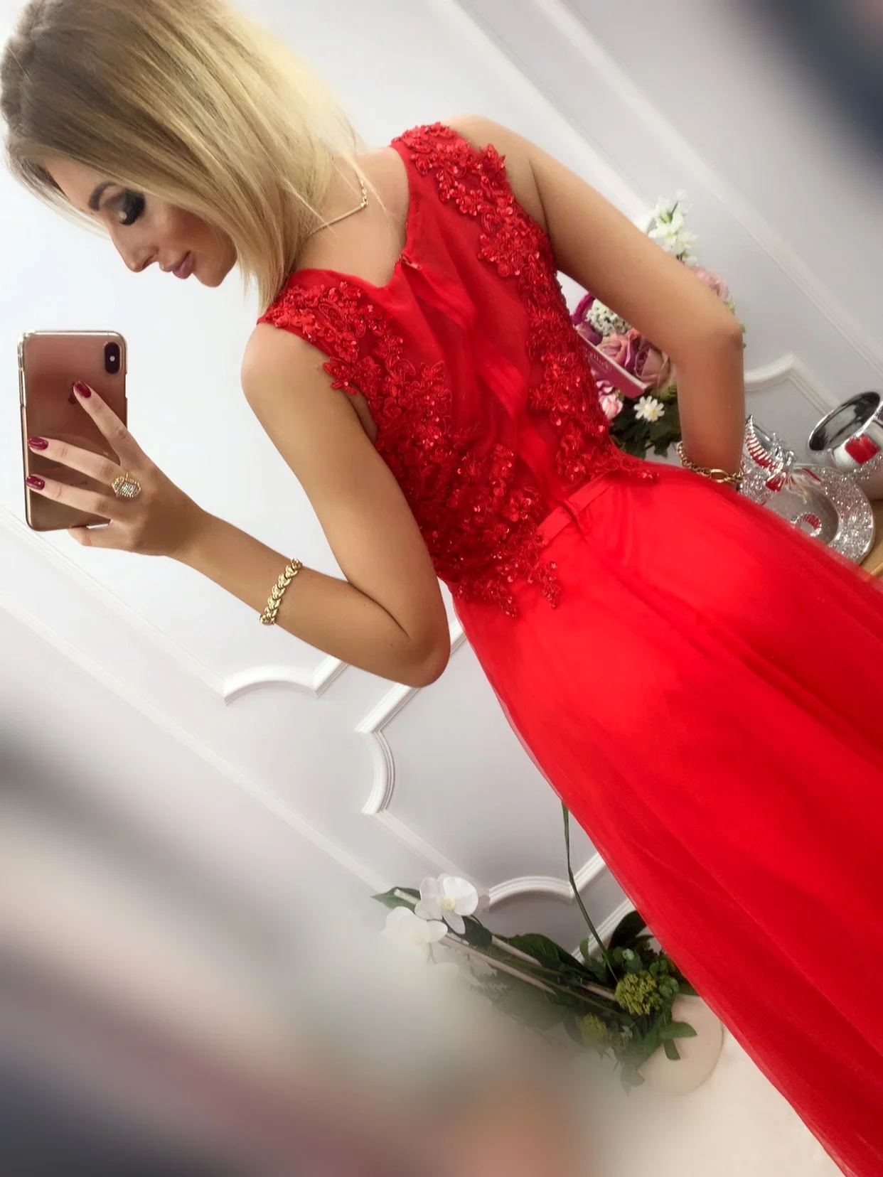 Ilga raudona tiulinė suknelė „Raudonasis žiedas“ 40 dydis - Image 2