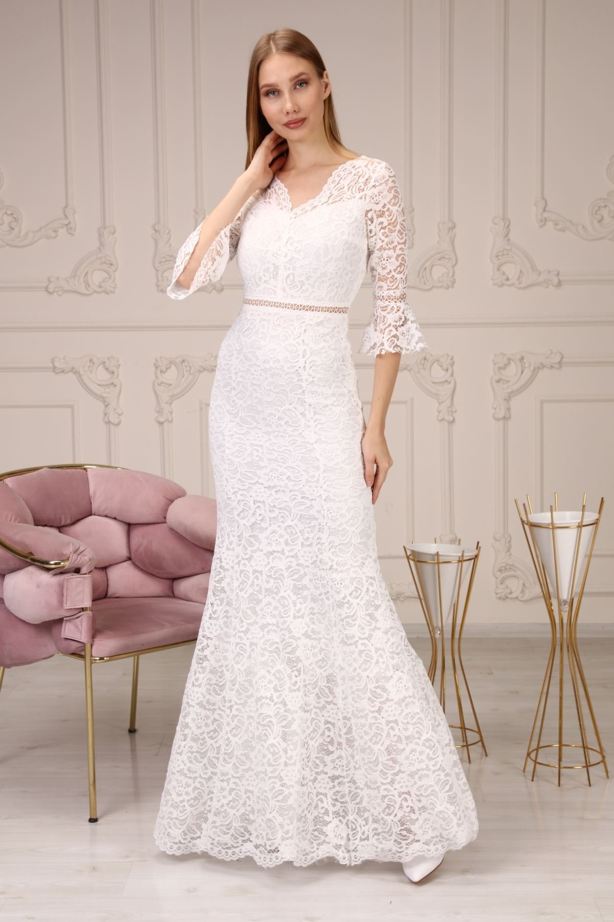 Balta nėriniuota suknelė „Baltoji undinėlė“ - Image 2