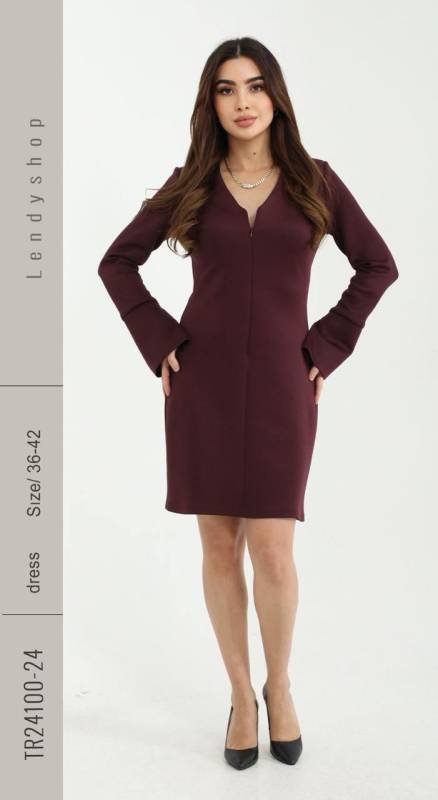 Trumpa baklažano suknelė su užtrauktuku iš priekio