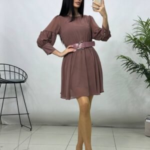 Tamsios kakavos spalvos dviejų dalių šifono suknelė (36-42 d.)
